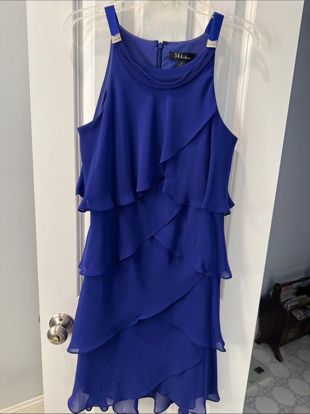 SL Fashions Cobalt Blue Tiered Ruffle Midi Dress